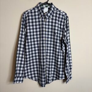 Brooks Brothers Non-Iron Navy Blue Plaid Dress Shirt Size Medium